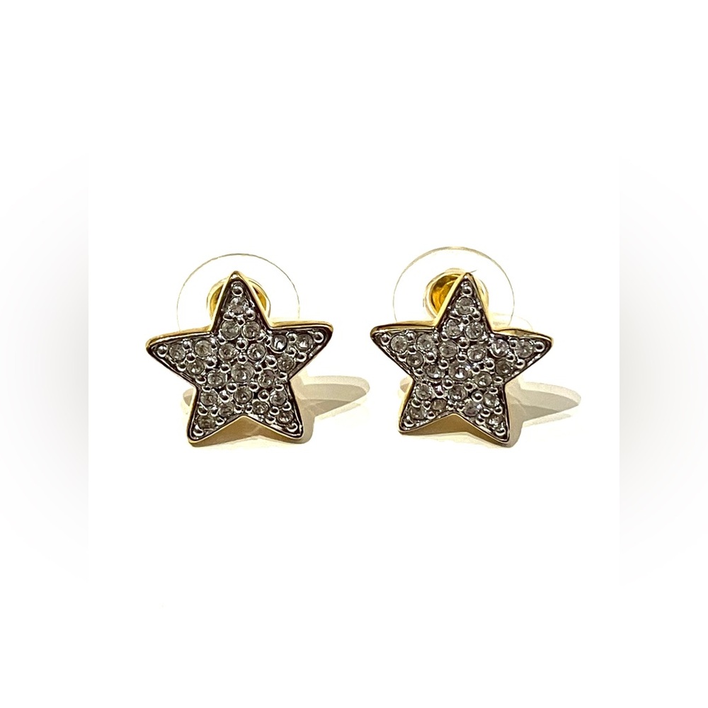 Swarovski Vintage Gold Tone Pave Star Stud Earrings
